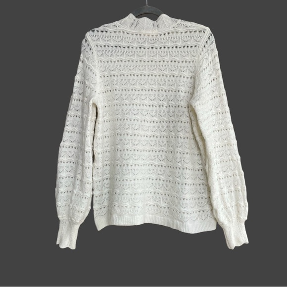 SEZANE Ecru Cream Open Knit Mohair Wool Scalloped Mock Neck Sweater Lya Jumper - Picture 9 of 12